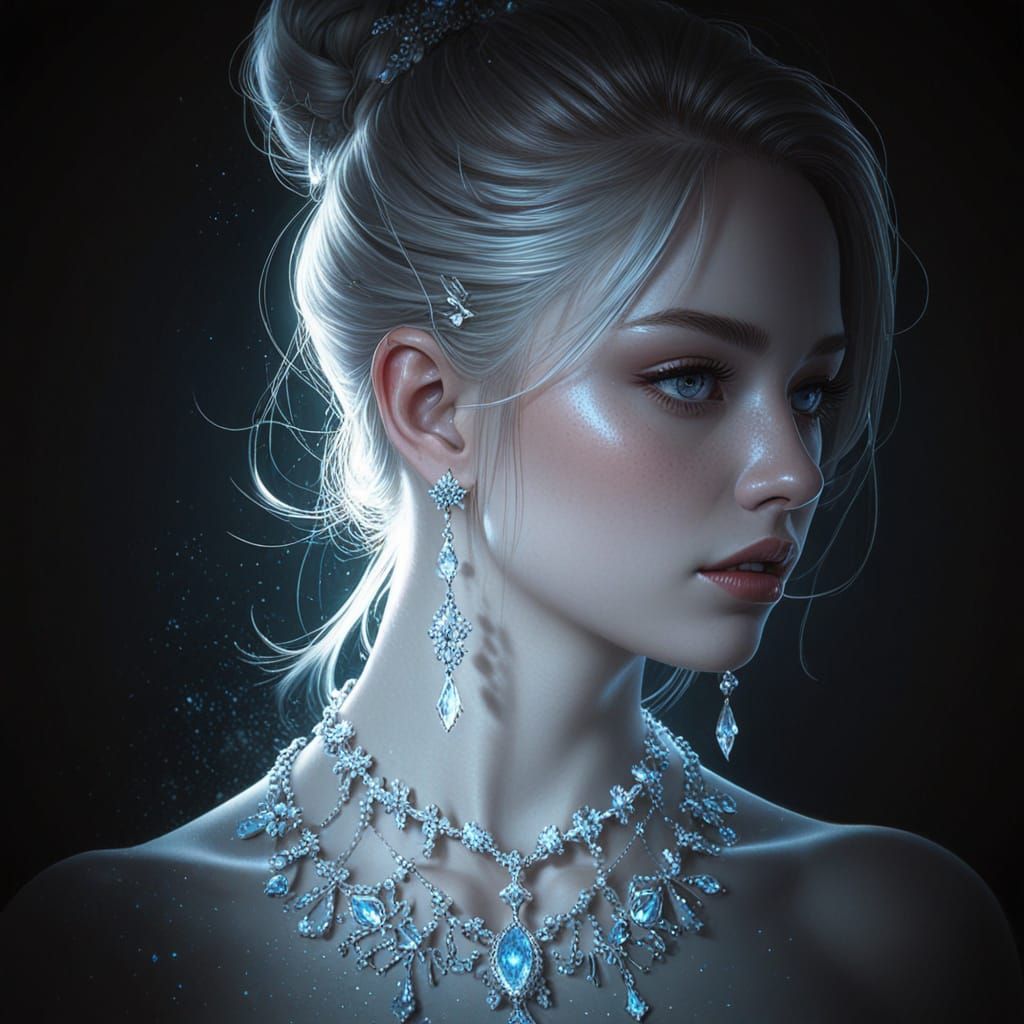 Elegant Woman in Sparkling Blues and Whites
