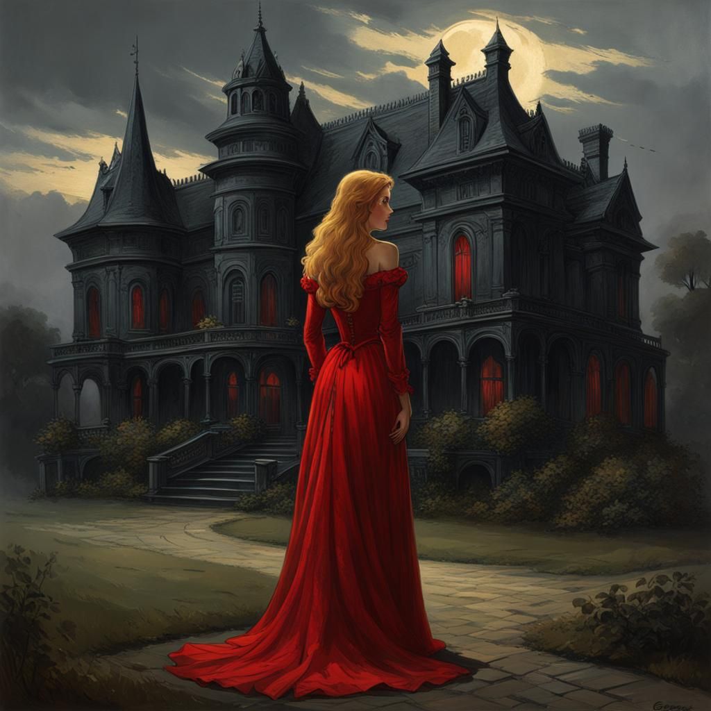 Gothic Horror: Woman in Red Dress