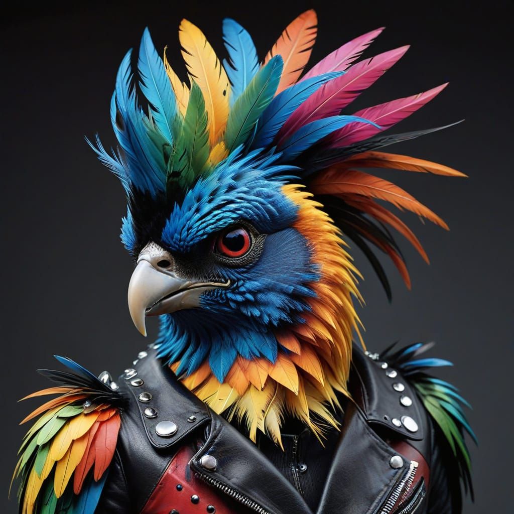 Punk Birds with Mohawk Plumage in Leather and Chrome