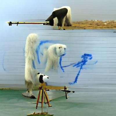 Monkey Paints Polar Bear on Stilts