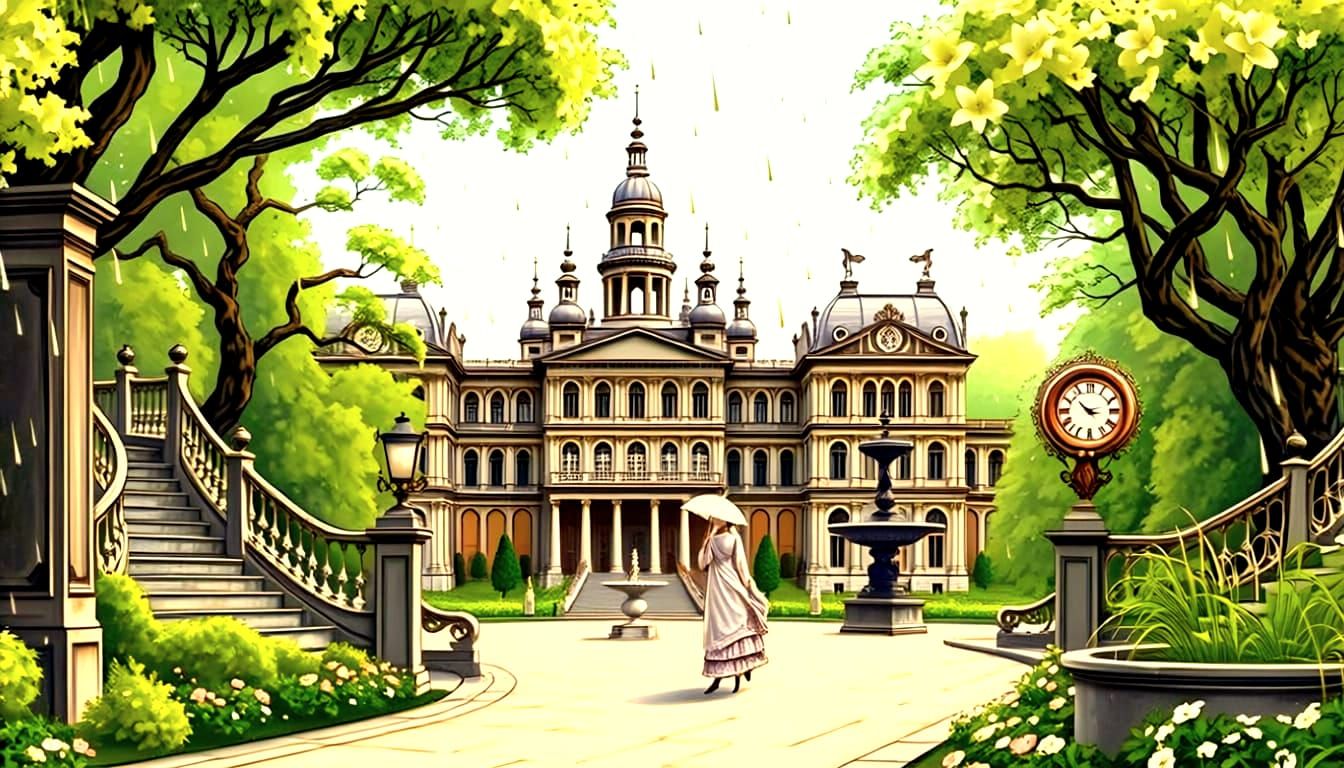 Surreal 18th Century Atlas Illustration of Rainy Day in Bava...