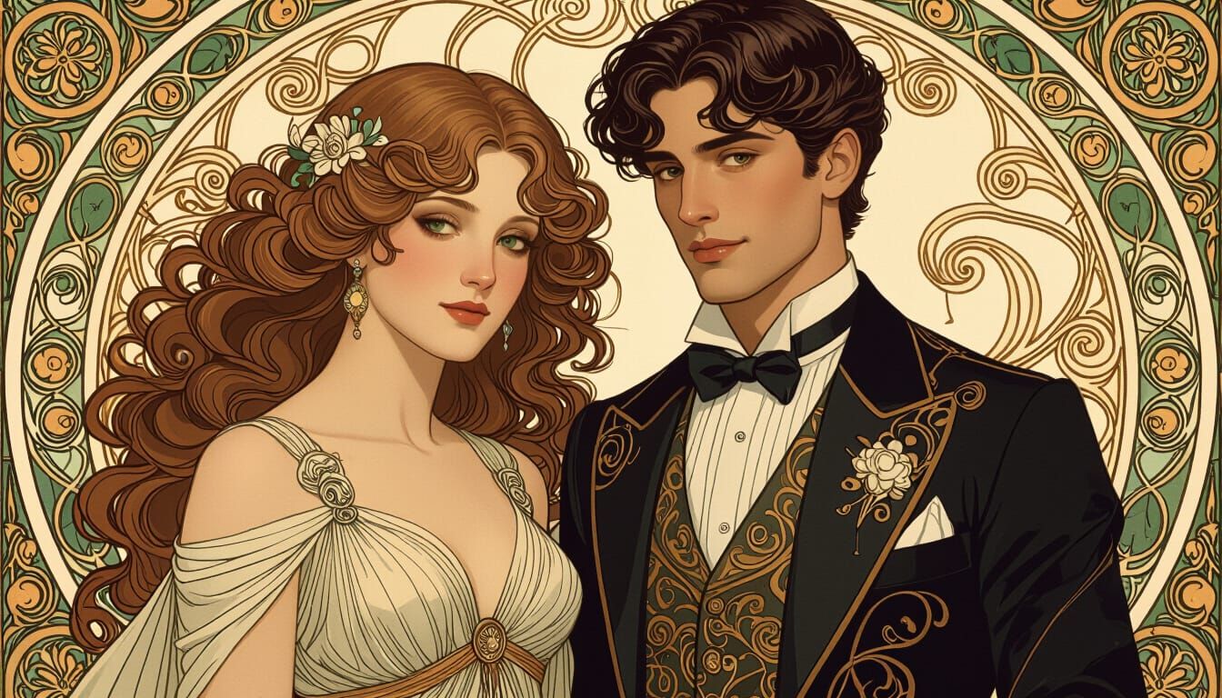 Art Nouveau Gemini Twins in Organic Attire