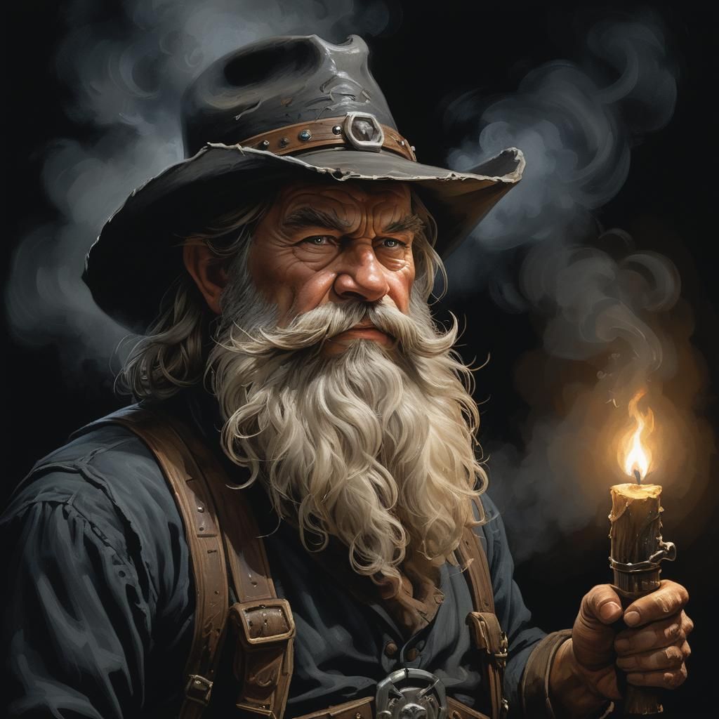 Smoky Dwarf Gunslinger in Digital Watercolor