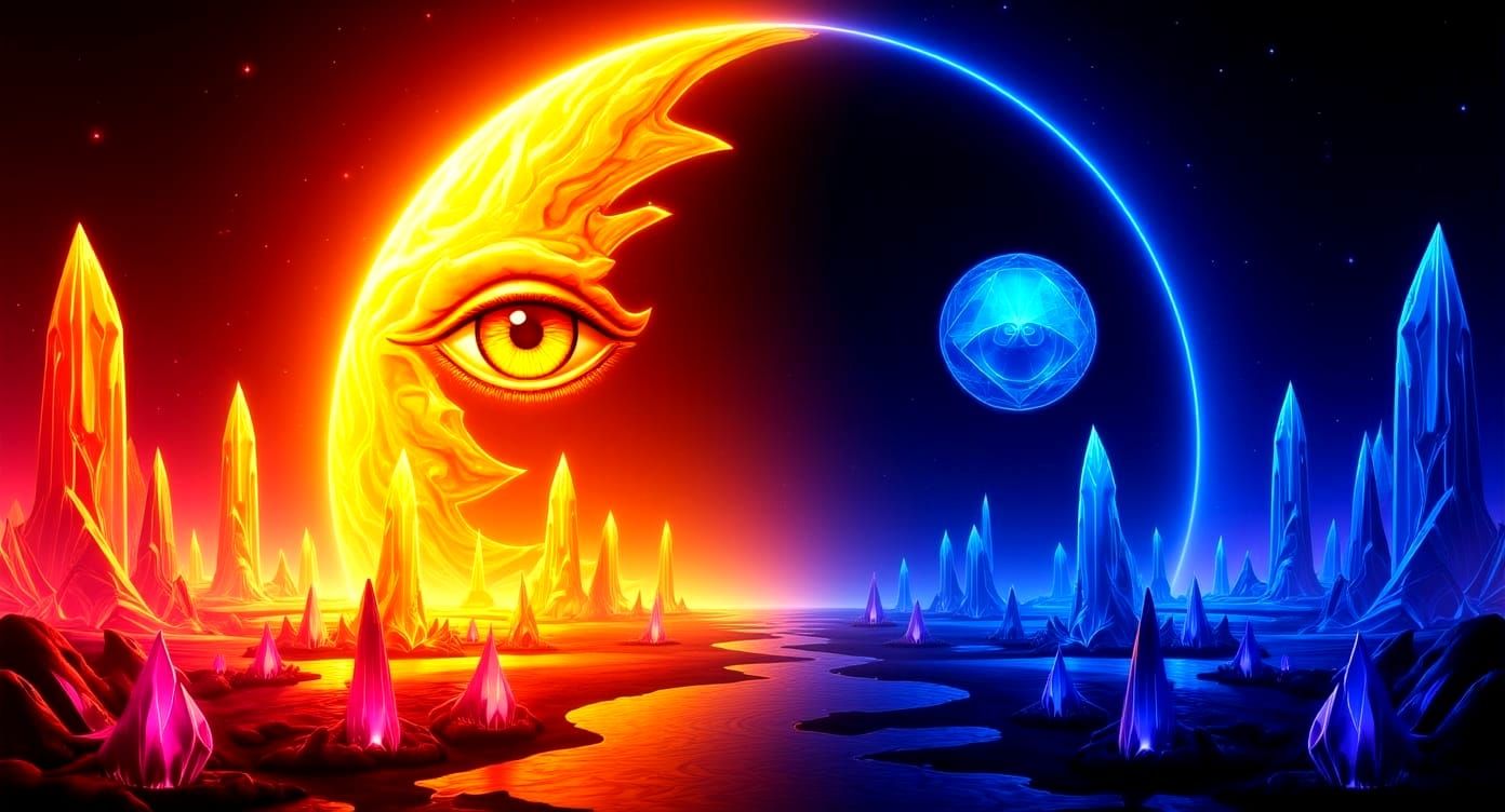 Psychedelic Yin-Yang: A Surreal Fantasy Scene