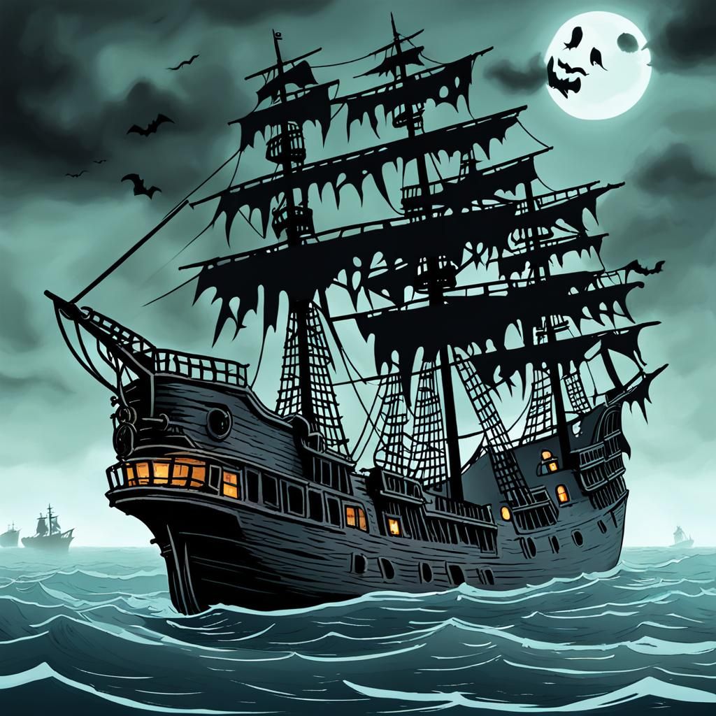 Ghost Pirate Ship on Misty Seas