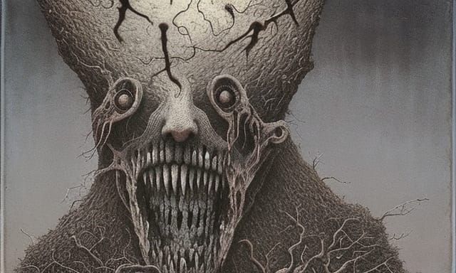 Beksinski-esque Horror: Tree-Headed Monster with Metal Arms