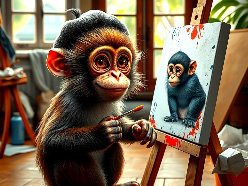 Monkey's Portrait: An Adorable Art Scene
