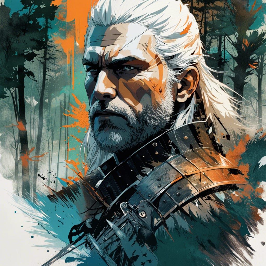 Double Exposure Witcher Portrait with Jungle Wildlife