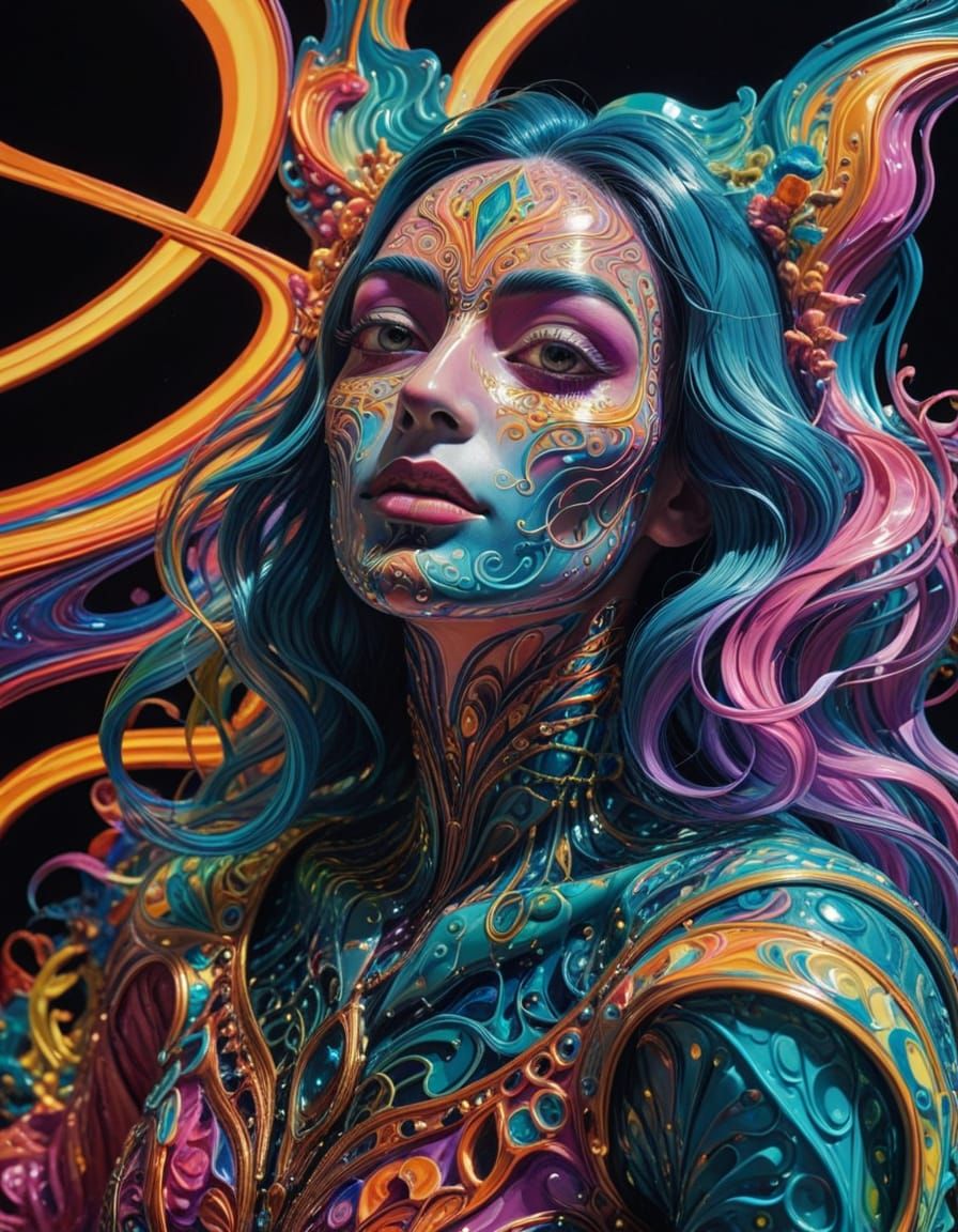 Psychedelic Carnival Mask Painting in Vibrant, Glowing Color...