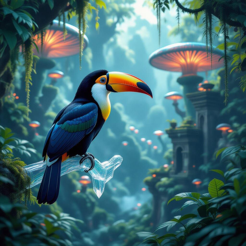 Majestic Toucan in Alien Jungle - Concept Art Style