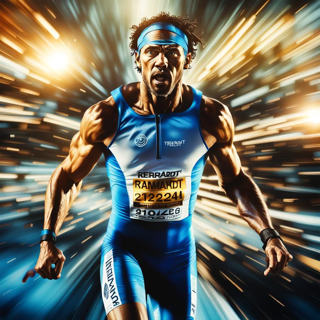 Hyperrealistic Greek Athlete Running in Rembrandt Style