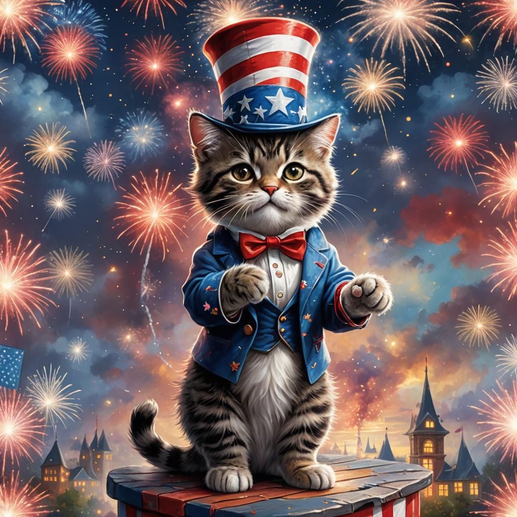 Patriotic Cat Celebrates Fourth of July