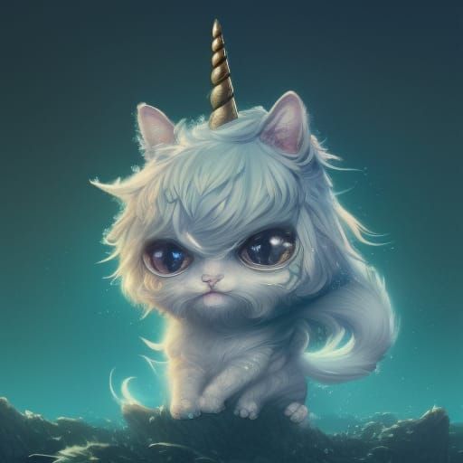 Adorable Chibi Cat Unicorn Hybrid: Detailed Matte Photo