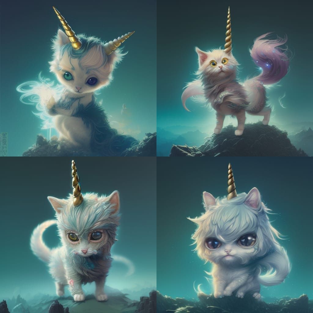 Adorable Chibi Cat Unicorn Hybrid in Matte Photography