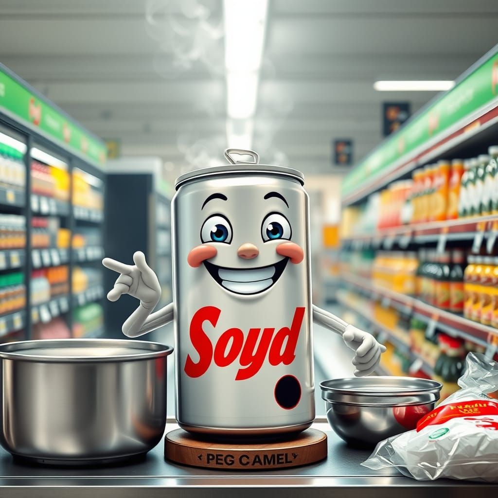 Smiling Soda Can Cooking in Supermarket