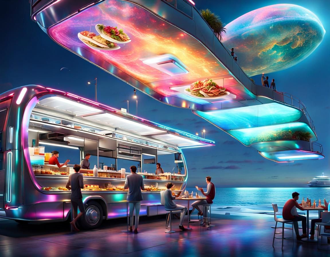 Polychromatic Food Truck Oasis in Cyberpunk 2099