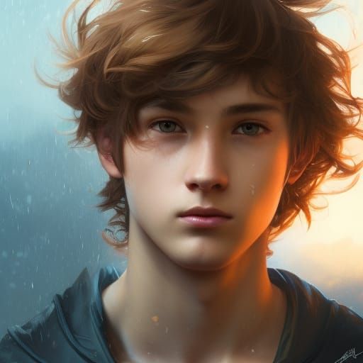 Beautiful Teenager Boy Portrait in Hyperdetailed Style