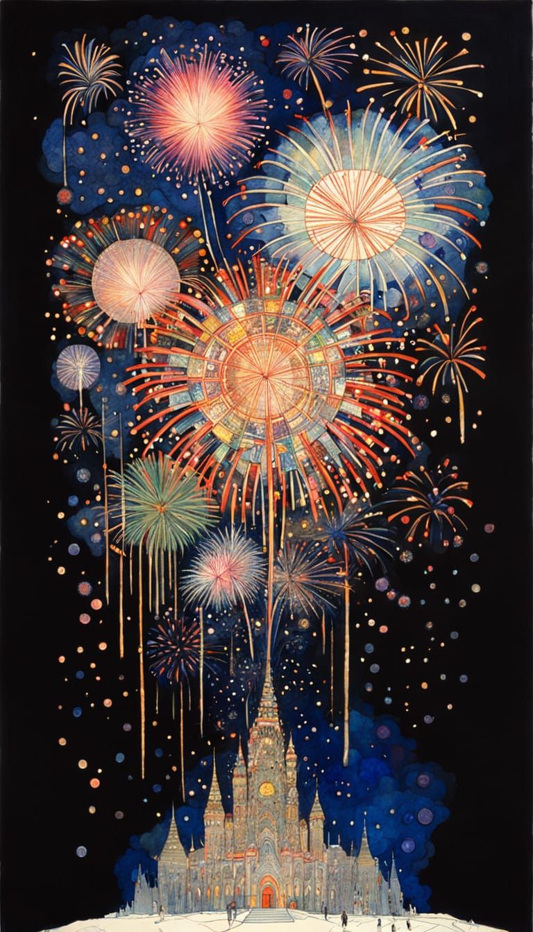 Fireworks Illuminating New Year's Eve Sky