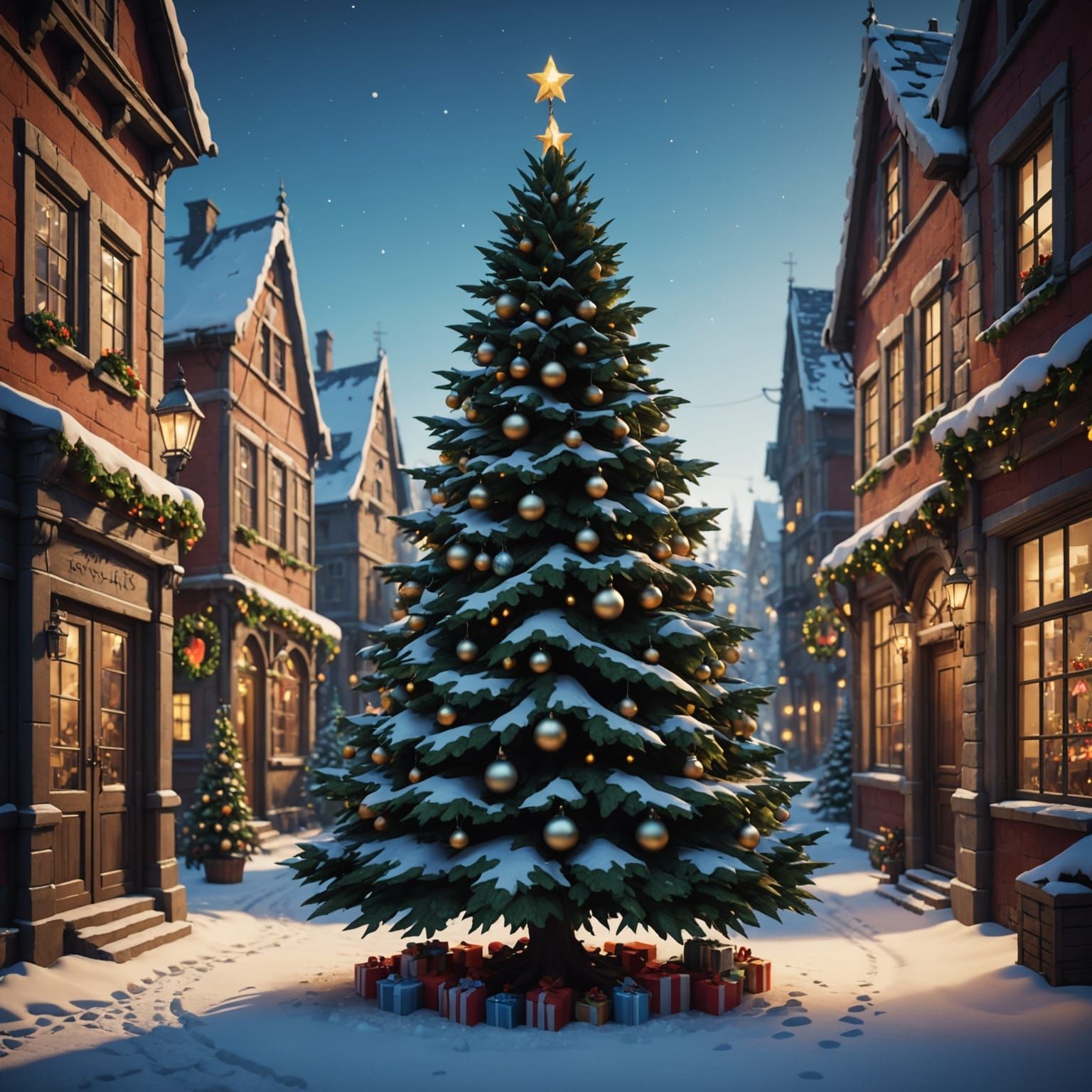 Winter Wonderland Christmas Tree in Festive Town