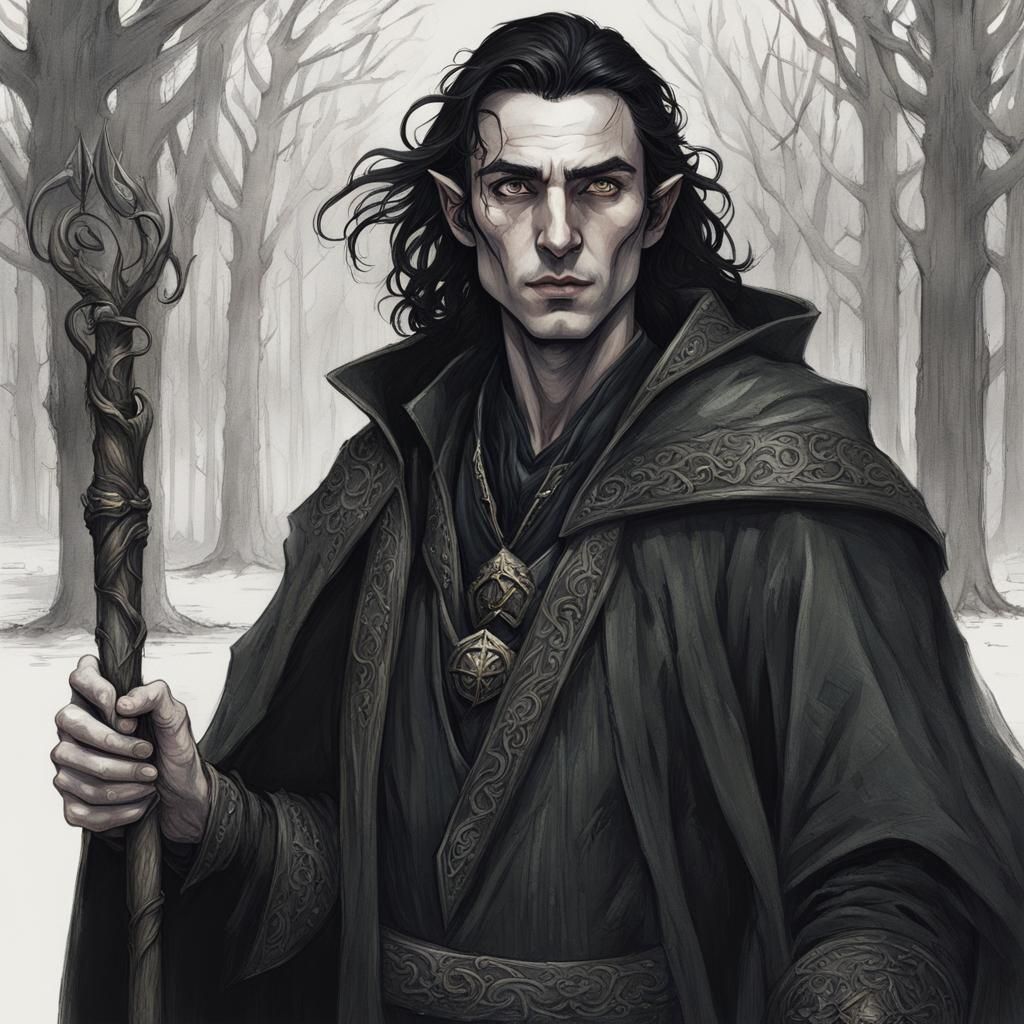 High Elf Sorcerer with Mystic Staff: Fantasy Art