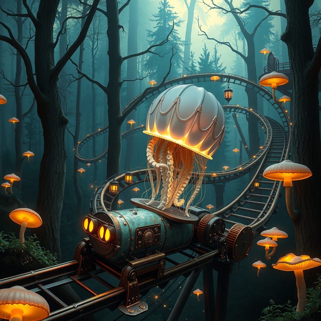 Rollercoaster in Steampunk Fantasy Landscape