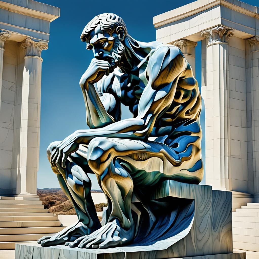 Surreal Thinker Sculpture in Dreamlike Abstract Style