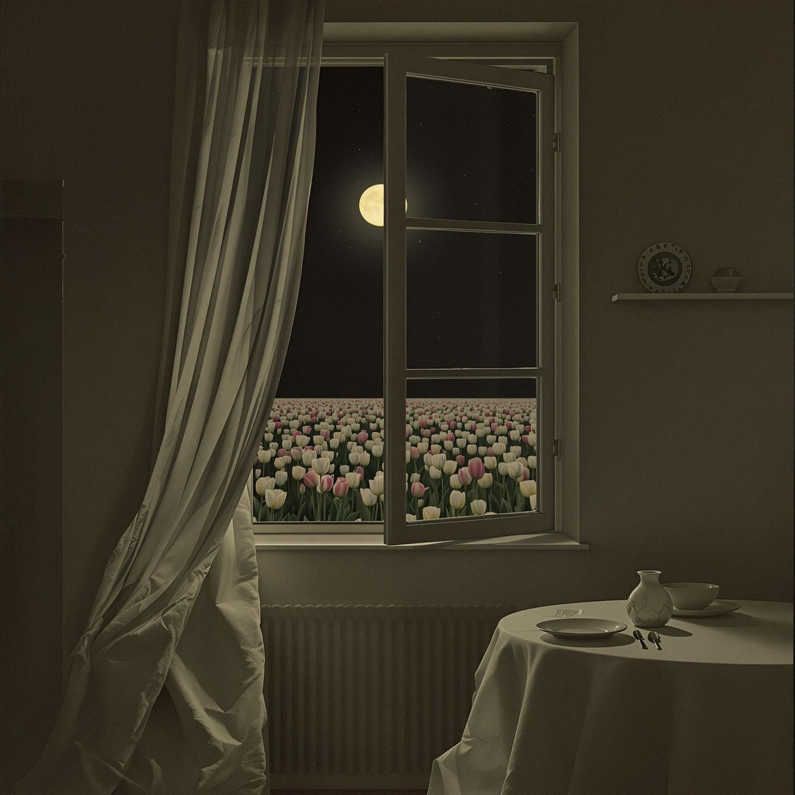 Dreamy Moonlit Sanctuary with Blooming Tulips