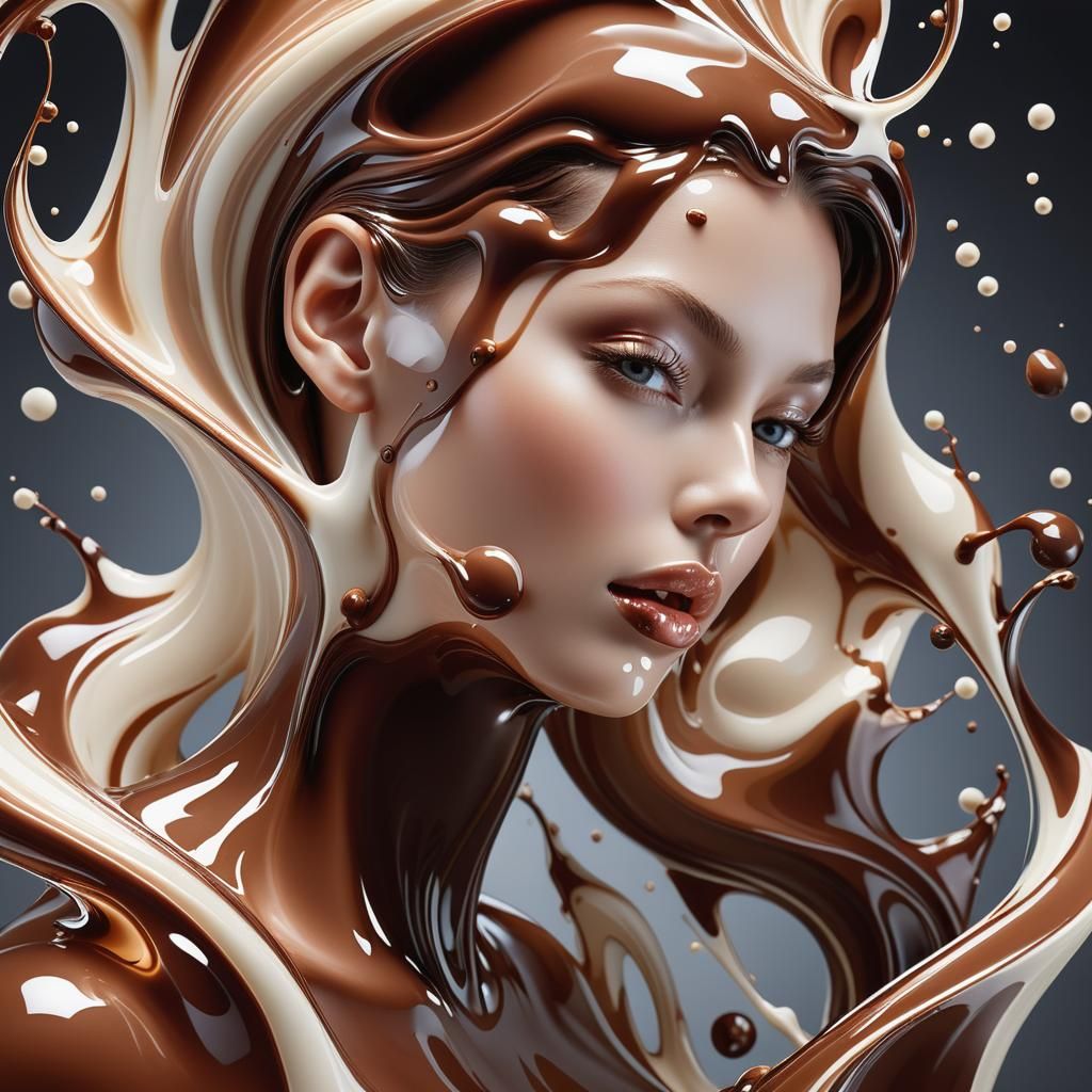 Abstract Chocolate Milk Woman in Hyperrealism Style