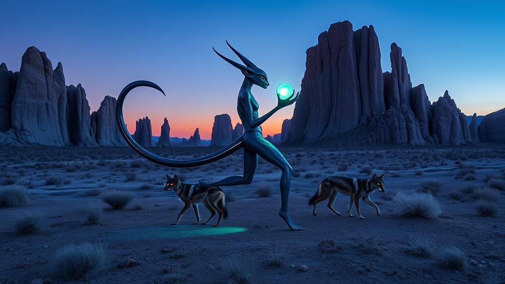 Mystical Alien Jackal in Dreamlike Wyoming Landscape