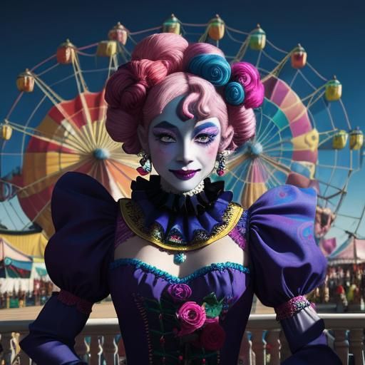 Joyful Jester at a Colorful Fair