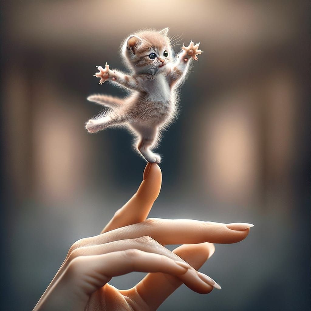 Dancing Cat Balances on Fingertip