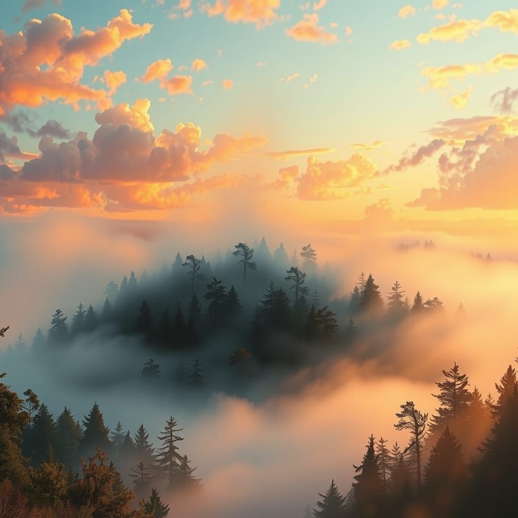 Forest in Teardrop at Sunset: Dreamlike Digital Art