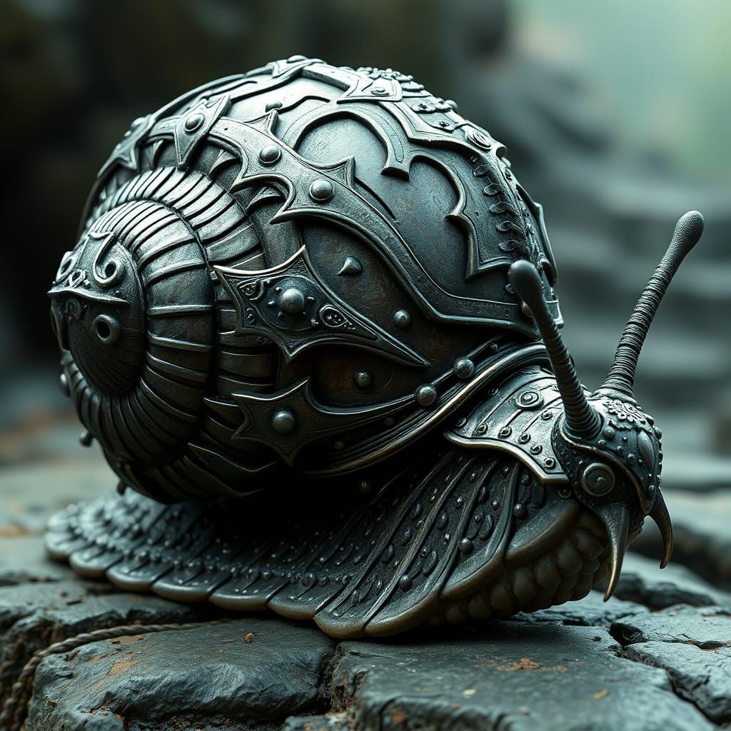 Armored Medieval Snail in Gothic Art Nouveau Style