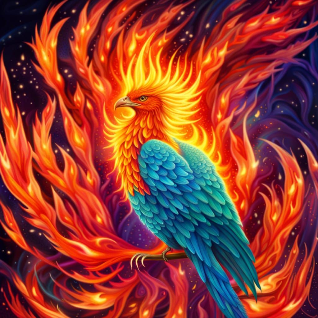 Mythical Firebird in Flames: Digital Art