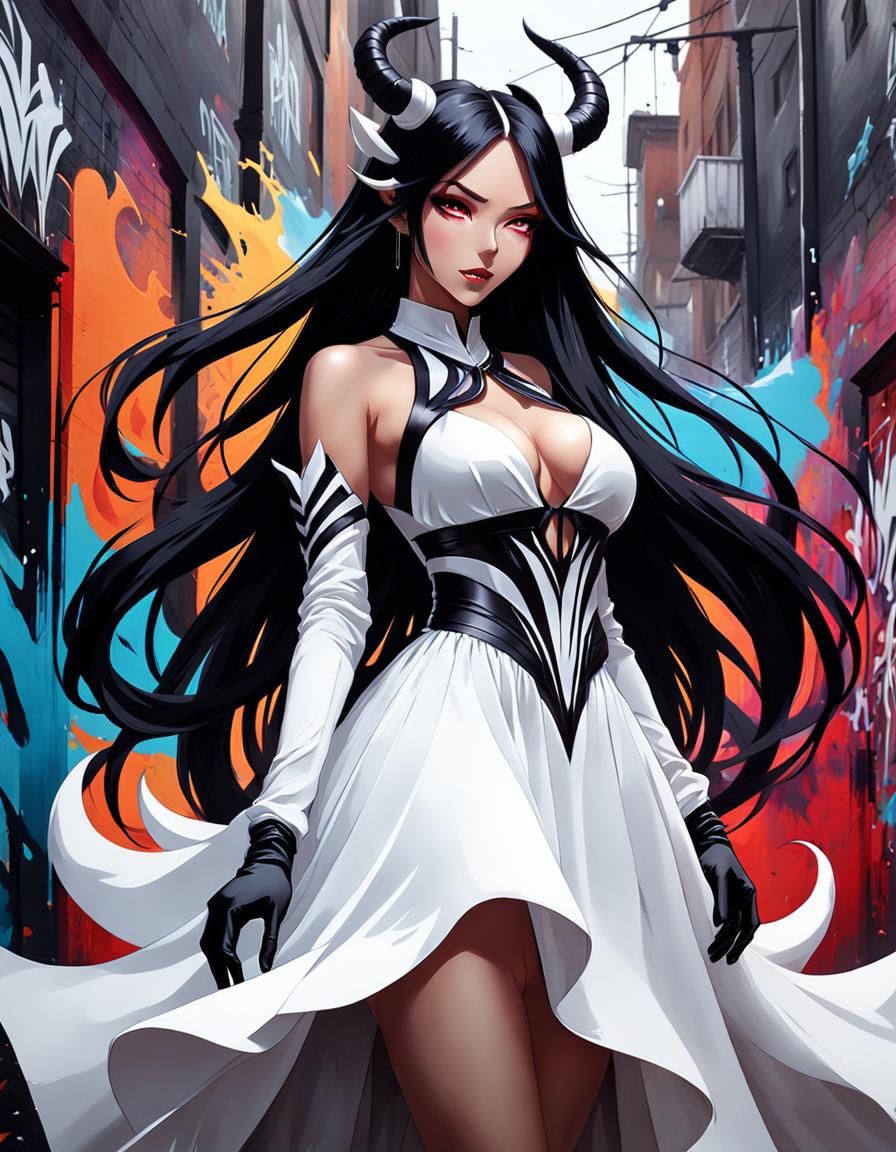 Anime Demon Girl in Graffiti Street Art Style
