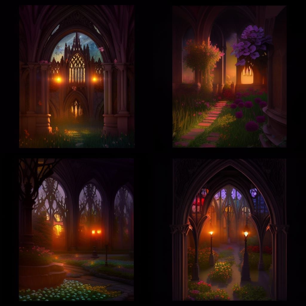 Beautiful flowers garden masterpiece sunshine, magical gothi...