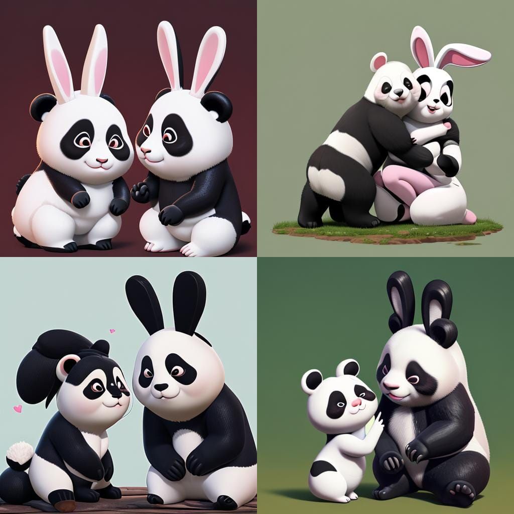 Panda and Rabbit Kissing