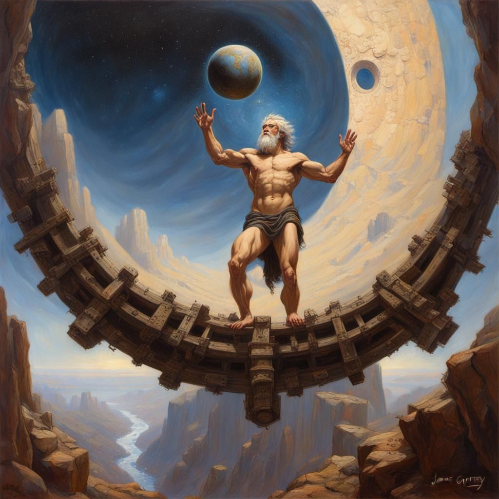 Atlas Bearing the Heavens: Oil Painting