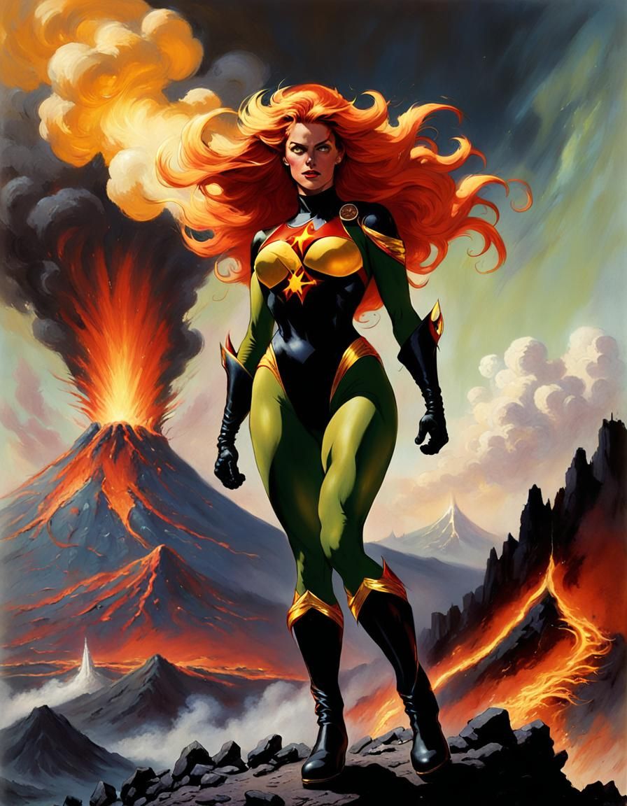Ethereal Firestar, Angelic Superheroine in Frazetta-Inspired...