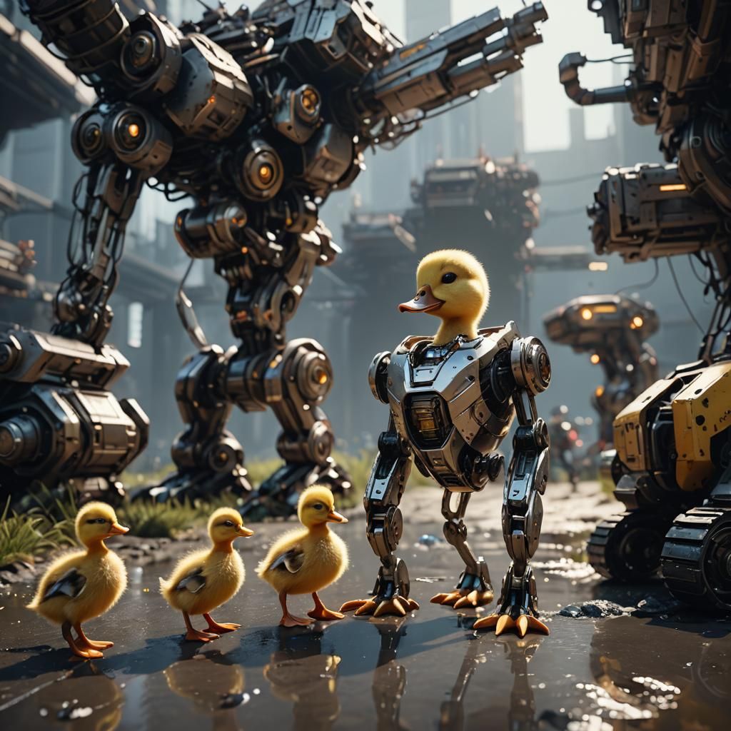 Ducklings Follow Robot Mother in Sci-Fi World