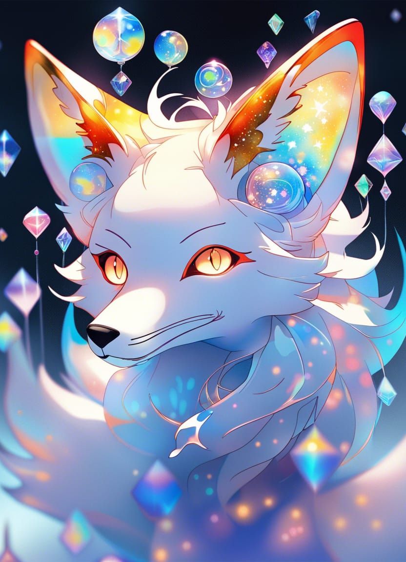 Holographic Glass Fox in Anime Style