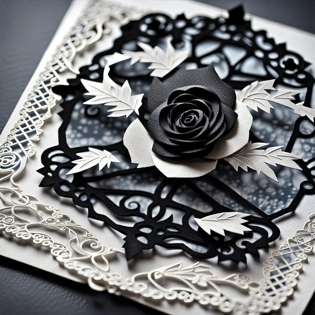 Knight's Castle and Rose Lace Postcard in Papercraft Style