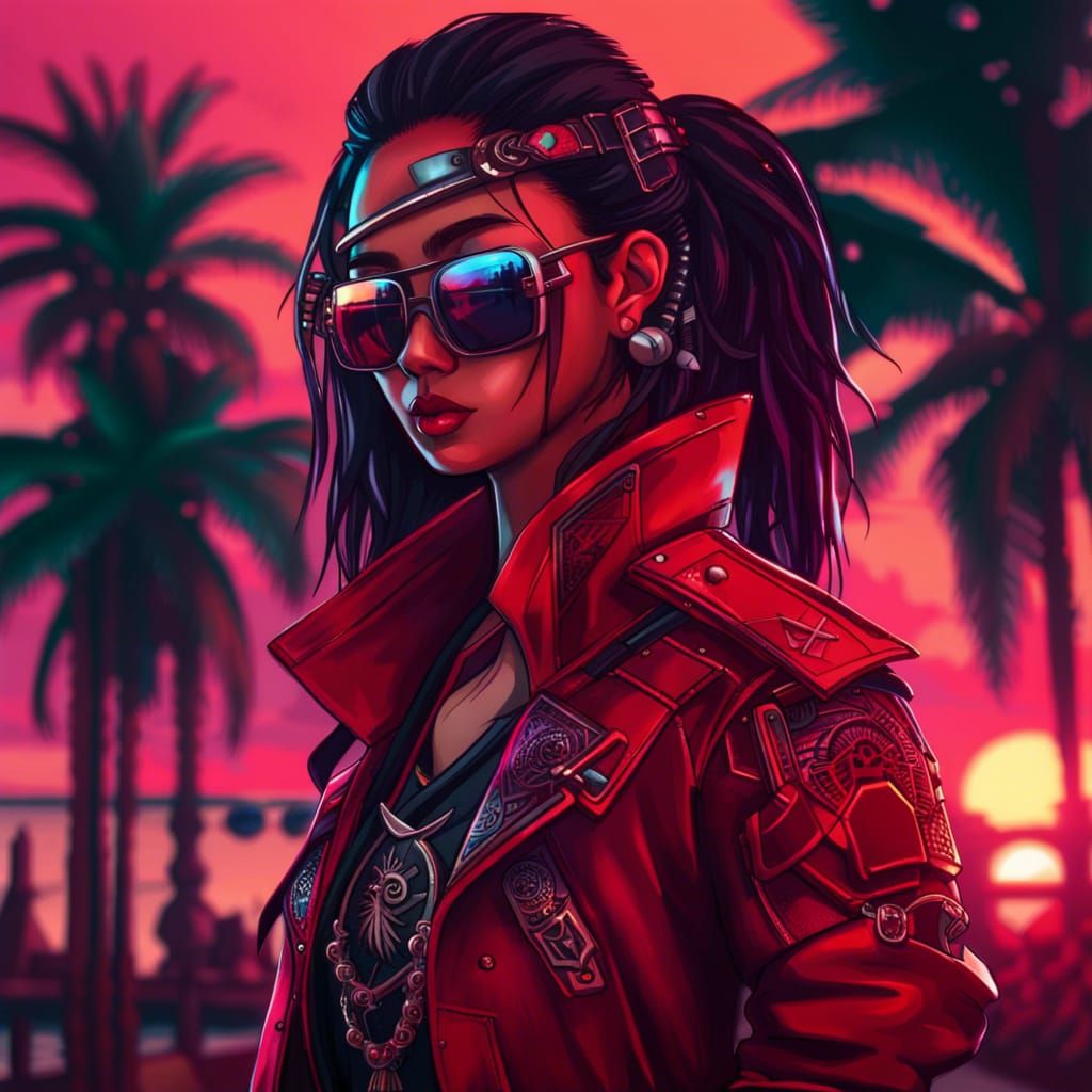 Futuristic Pirate Girl in Synthwave Port Town