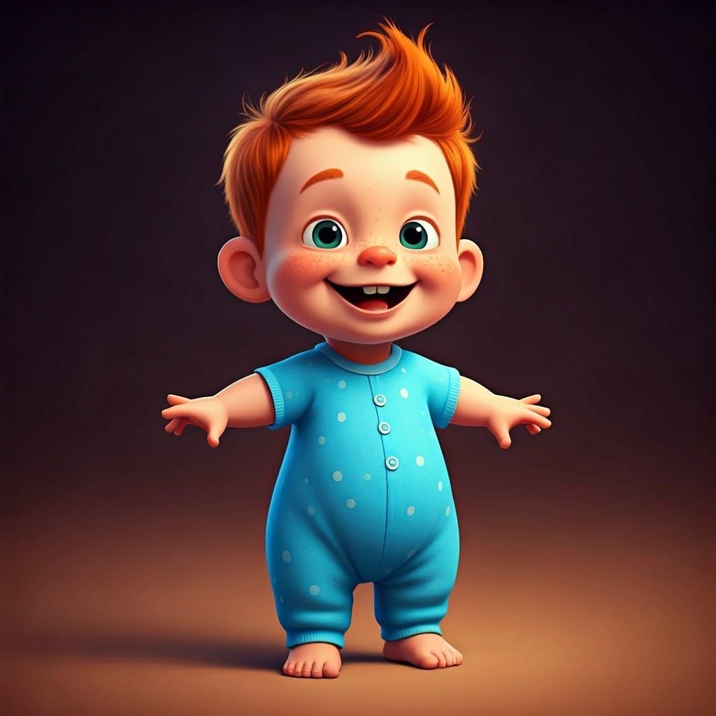 Whimsical 3D Portrait of a Little Boy Taking First Steps