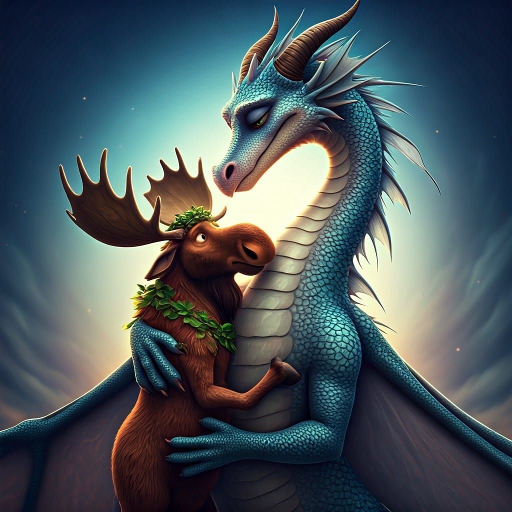 Majestic Dragon Soars with Adoring Moose Husband