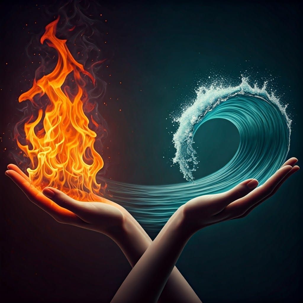 Fiery Water Figure in Surreal Dreamscape