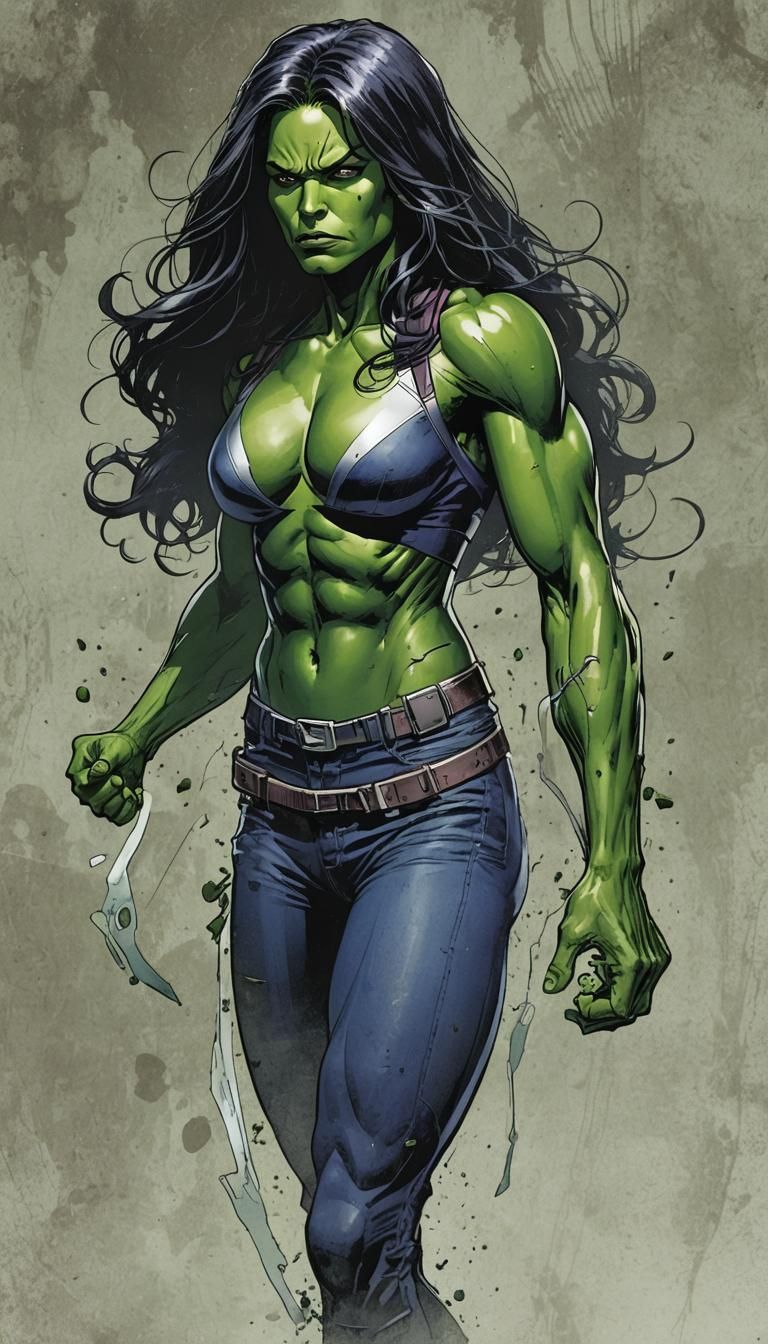 Hyperdetailed She-Hulk Portrait by Rutkowski, Artgerm, and M...