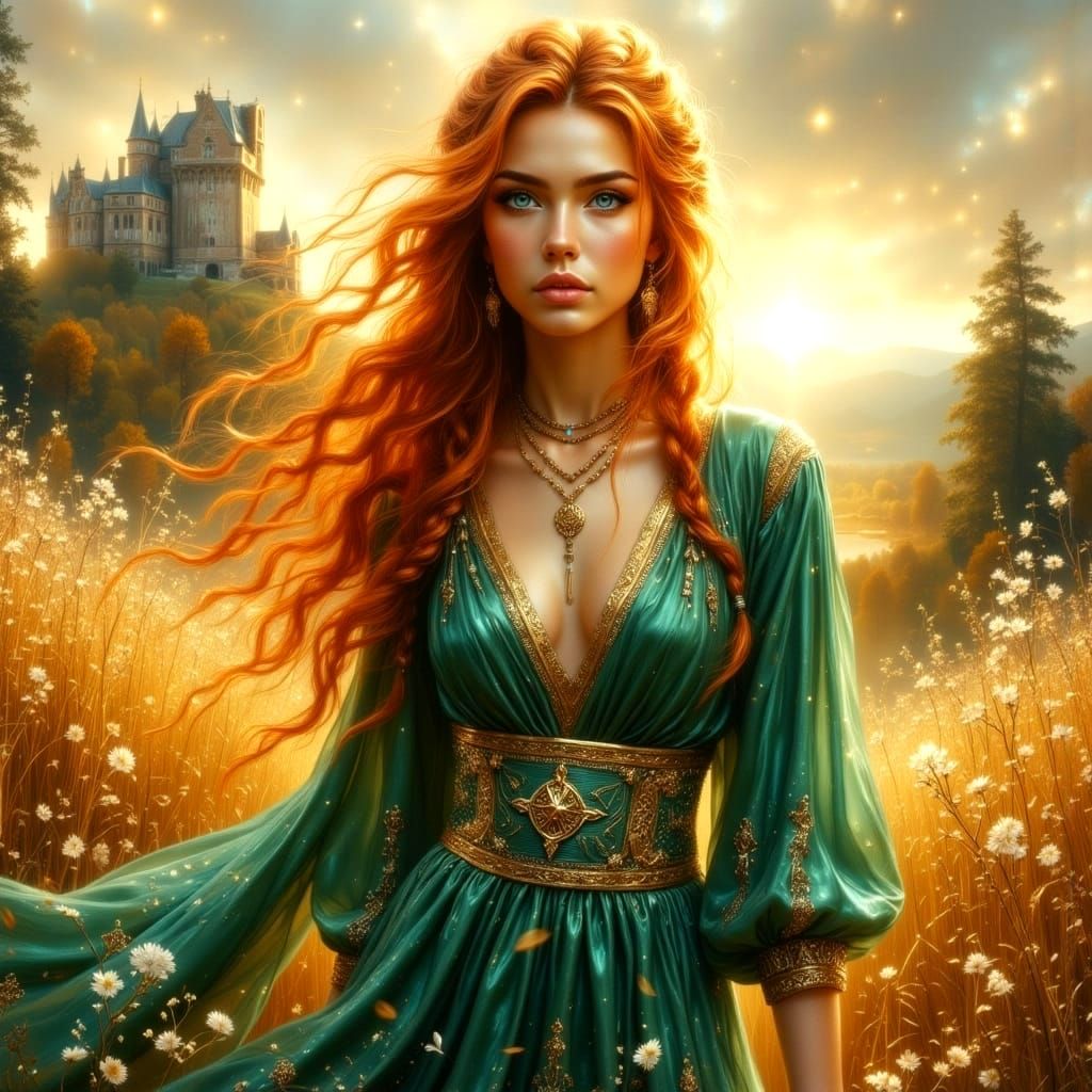 Celtic Goddess Embodied in Vibrant Highland Landscape