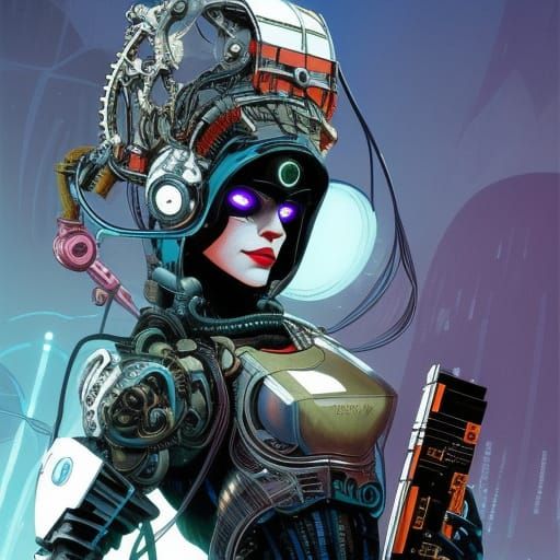 Cyberpunk Cyborg Hacker in Gritty Tech Noir