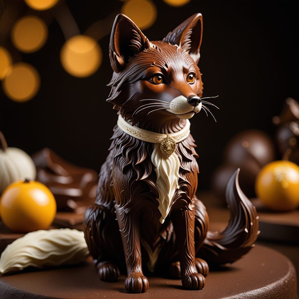 Detailed Chocolate Fox Sculpture: A Culinary Masterpiece